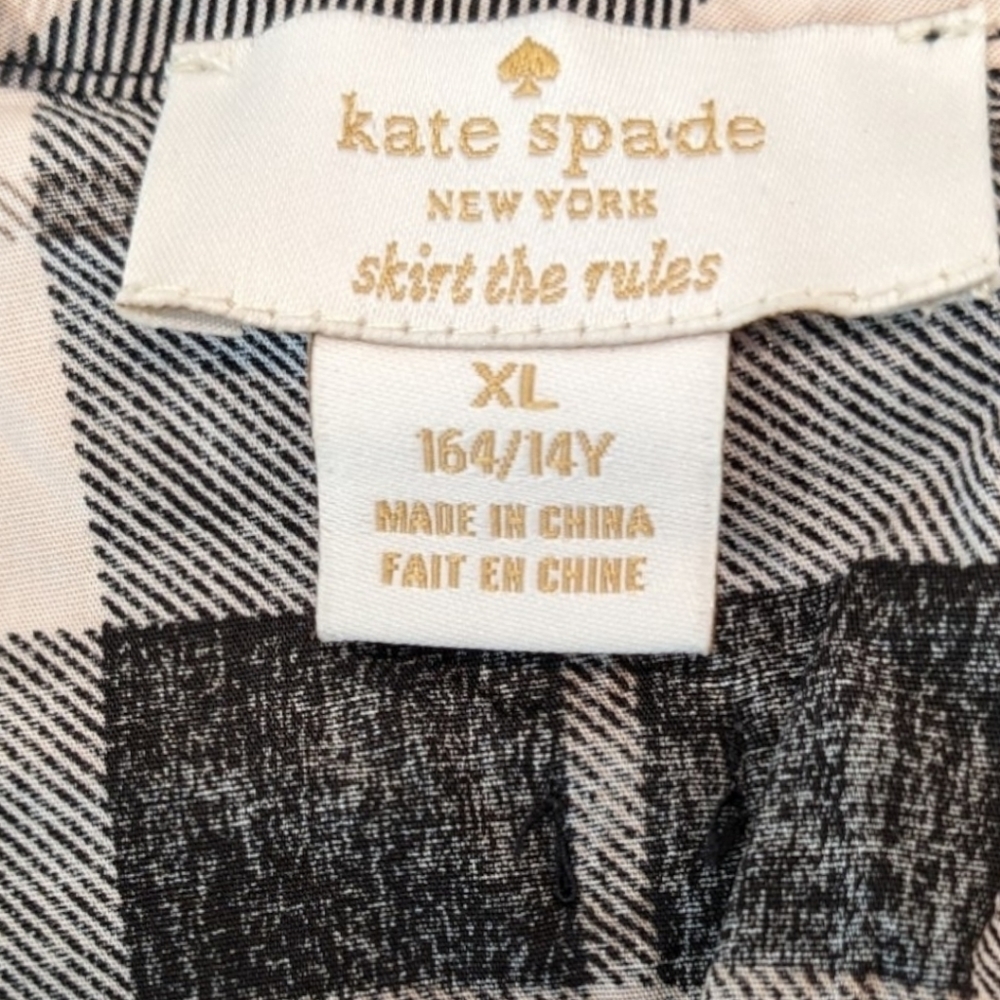 Kate Spade Cream Black Plaid Ruffle Button Popover Top Girls Size 14Y (XL) - Picture 2 of 8
